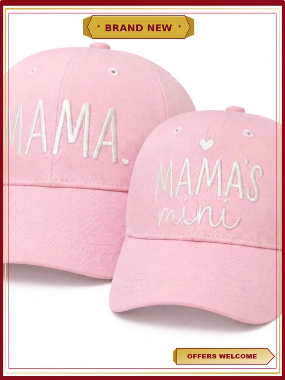 Mommy and Me Matching Baseball Hat Set Adjustable Embroidered Caps
